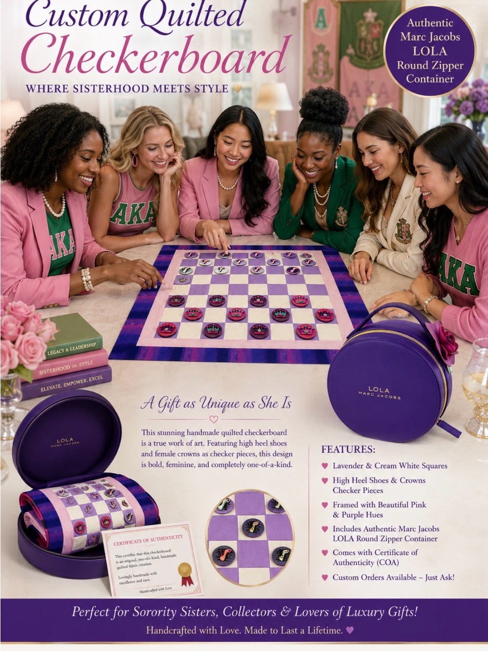 Handmade Lavender & Purple Quilted Checkerboard set with a Special Container. - Picture 9 of 9